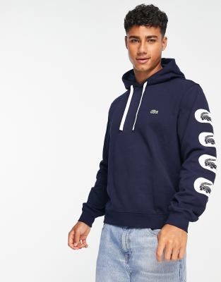 Lacoste arm logo print hoodie in navy