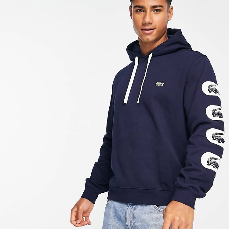 Lacoste logo print hoodie in navy ASOS