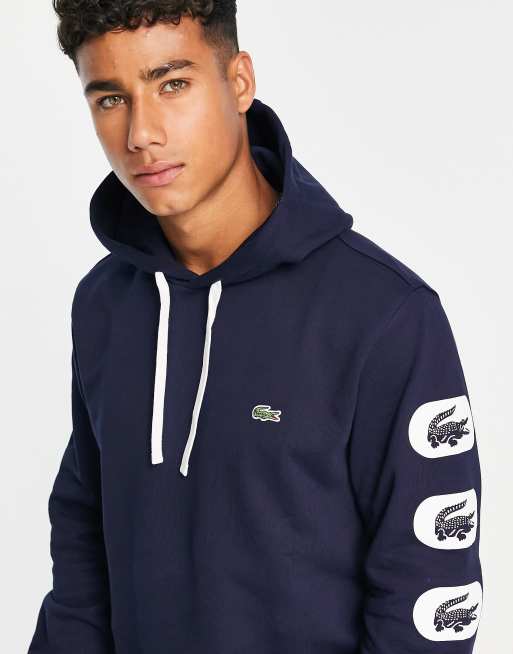 Lacoste arm logo hoodie navy print in | ASOS