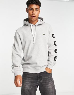 Lacoste arm logo print hoodie in silver