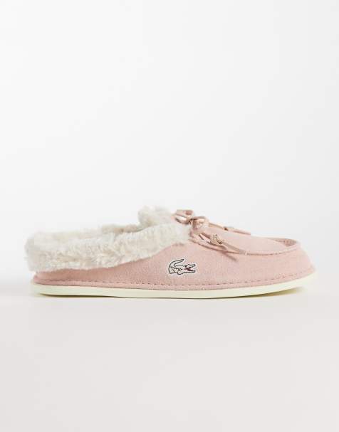 Lacoste aubrey mule fleece lined suede slipper in pink - view 1