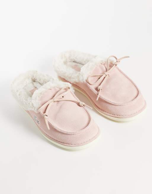 Lacoste aubrey mule fleece lined suede slipper in pink, 2 of 4