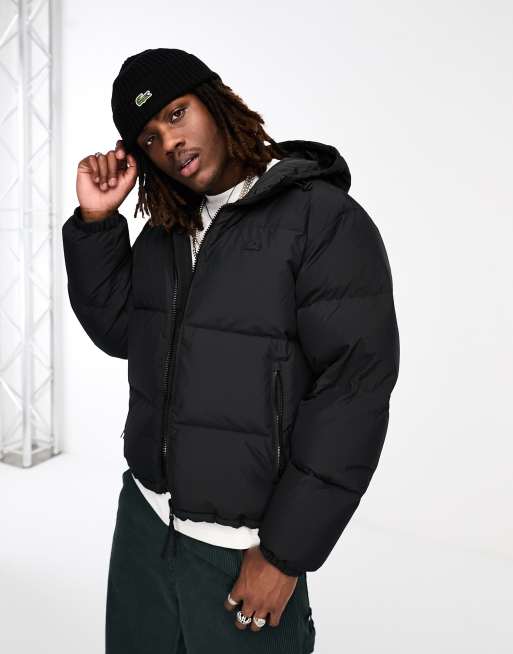 Lacoste back logo padded jacket in black | ASOS