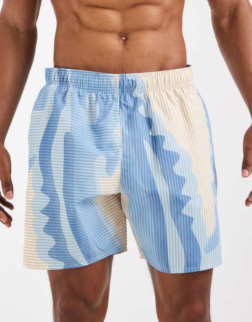 Lacoste – Badeshorts in Ecru und Hellblau mit Kroko- und Streifenmuster, Kombiteil, 5 von 5