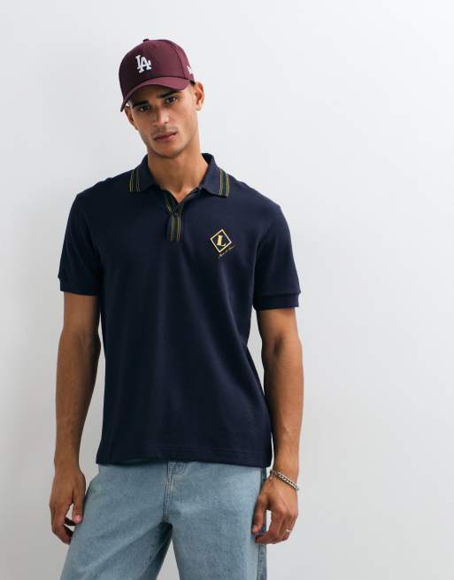 Lacoste badge logo polo shirt in navy, 2 of 5
