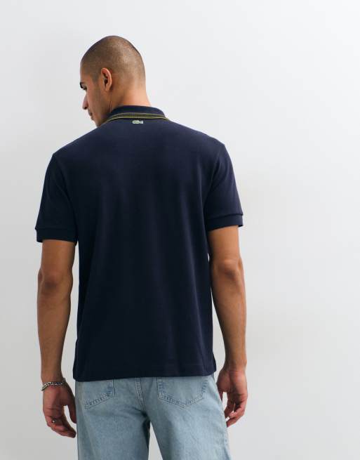 Lacoste badge logo polo shirt in navy, 4 of 5