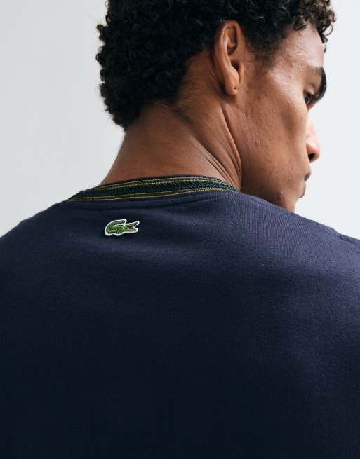 Lacoste badge logo short sleeve contrast t-shirt in navy, 2 of 5