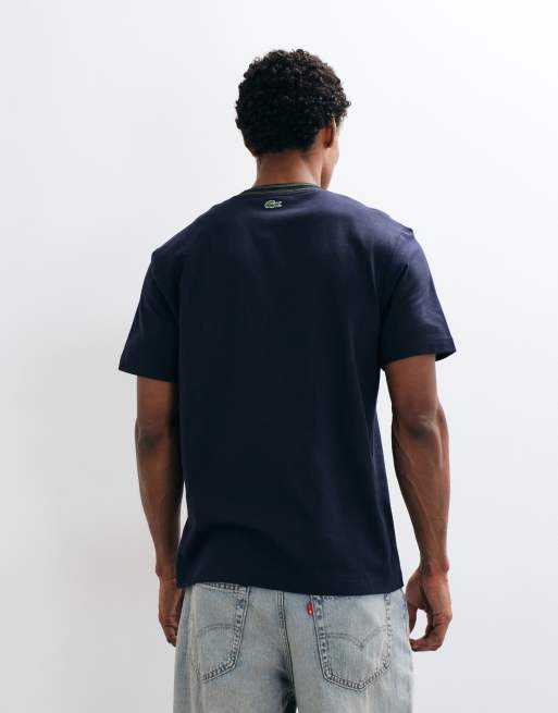 Lacoste badge logo short sleeve contrast t-shirt in navy, 4 of 5