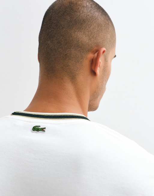 Lacoste badge logo short sleeve contrast t-shirt in white, 3 of 5