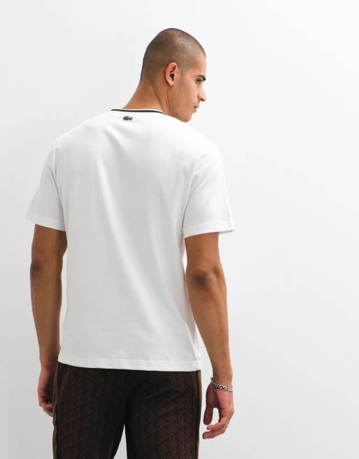 Lacoste badge logo short sleeve contrast t-shirt in white, 4 of 5