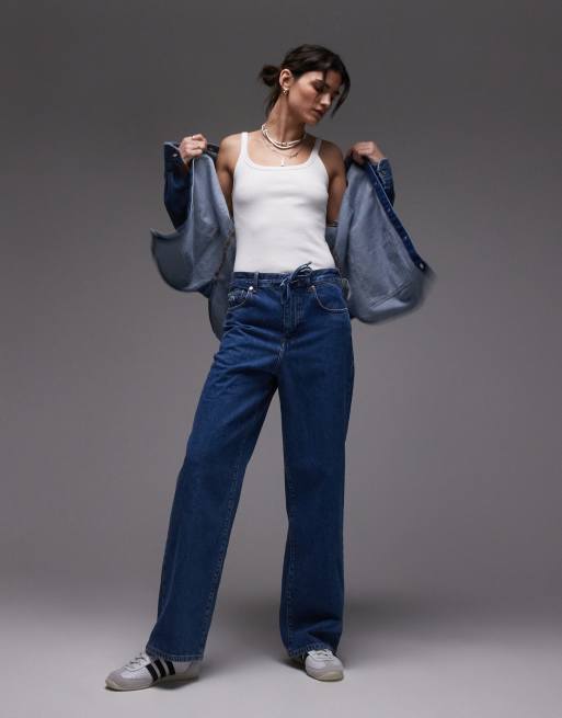 Lacoste - Baggy jeans in midwash blauw met contrastnaden, deel van co-ord set
