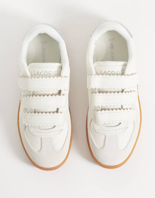 Lacoste Baseshot Pro Velcro gumsole sneakers in cream and silver, 3 of 5
