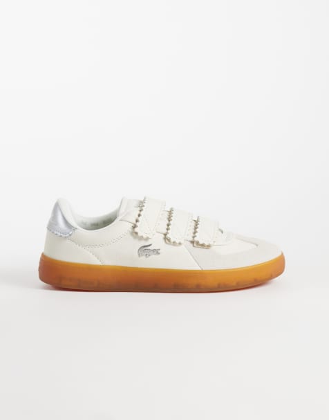 Lacoste baseshot pro velcro gumsole trainer in cream and silver - view 1