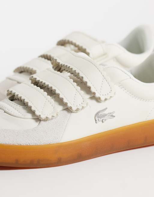 Lacoste baseshot pro velcro gumsole trainer in cream and silver, 4 of 5