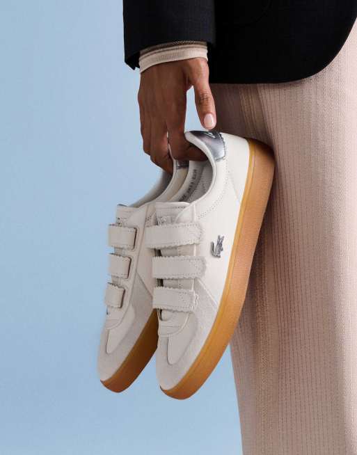 Lacoste baseshot pro velcro trainers med gummisål i creme og sølv, 2 af 5