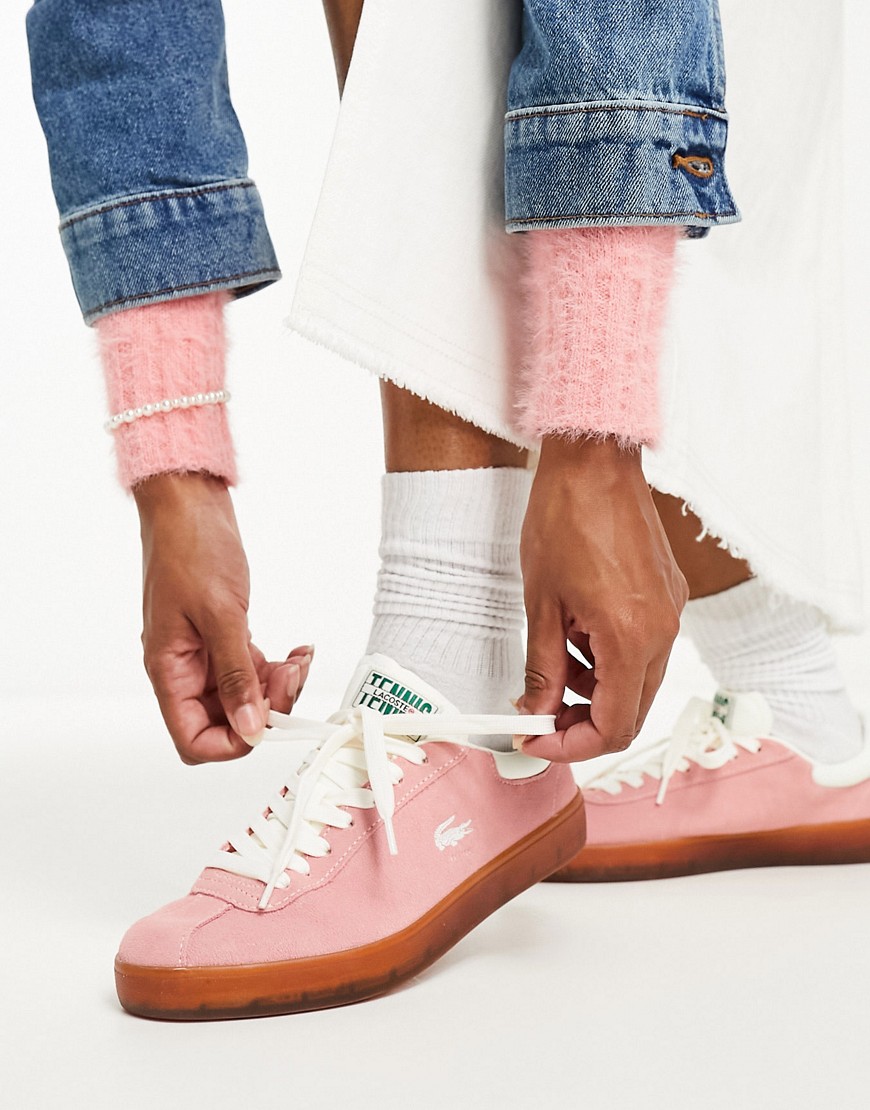 lacoste baseshot trainers in pink suede