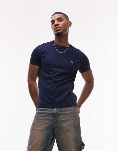 Lacoste - Basic T-shirt met ronde hals en logo in marineblauw - view 1