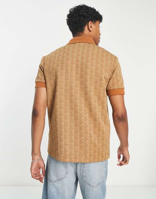 Lacoste – Beige, mönstrad pikétröja, 3 av 4