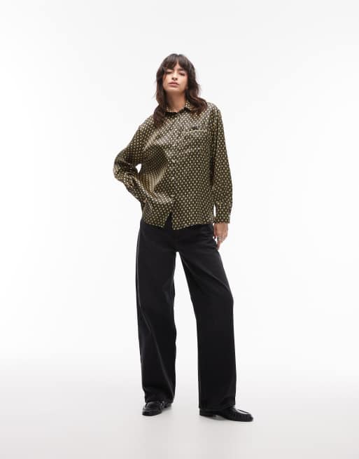 Lacoste – Beige, mönstrad satinskjorta, 2 av 4