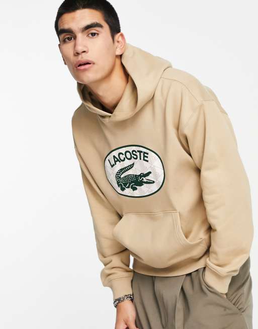 Lacoste – Beżowa bluza z kapturem z owalnym logo