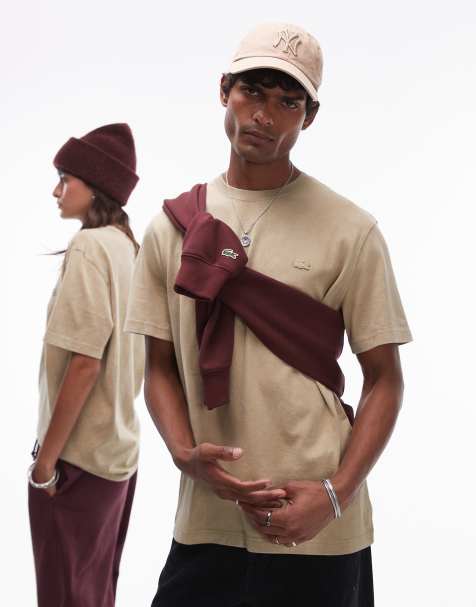 Lacoste logo t-shirt in washed beige 