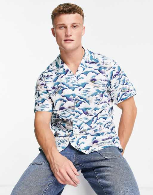 Lacoste – Biała koszula z krótkimi rękawami i nadrukiem