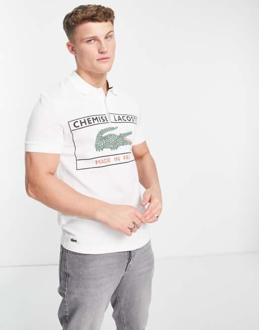 Lacoste – Biała koszulka polo z piki z dużym logo