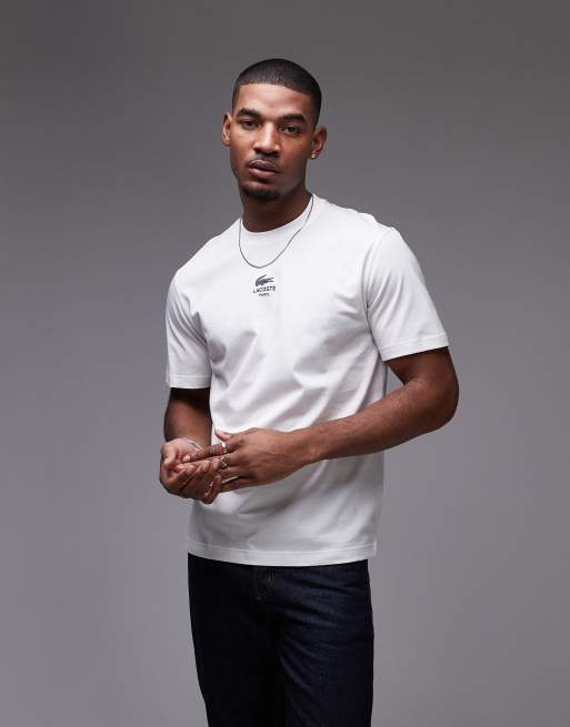 Lacoste – Biały, luźny T-shirt z małym, kontrastowym nadrukiem logo, 4 z 4