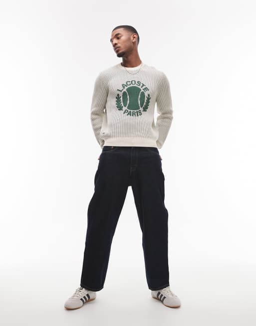 Lacoste – Biały sweter z długimi rękawami, okrągłym dekoltem i tenisowym emblematem , 2 z 4