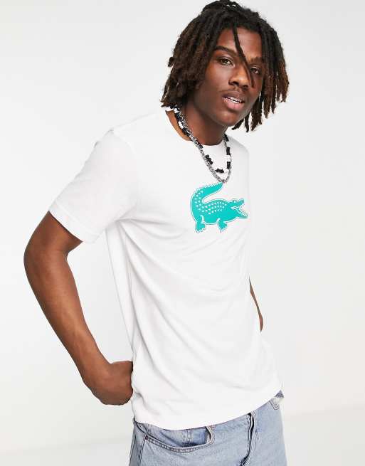Lacoste – Biały T-shirt z dużym krokodylem