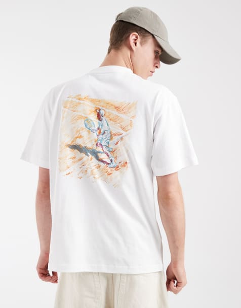 Lacoste – Biały T-shirt z nadrukiem z motywem malunku na plecach - view 1
