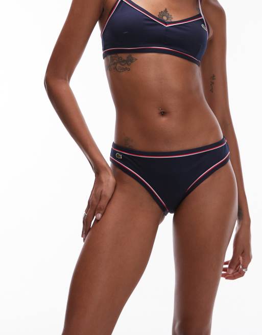 Lacoste bikini bottoms in navy with red and white tipping (part of a set), 3 of 4