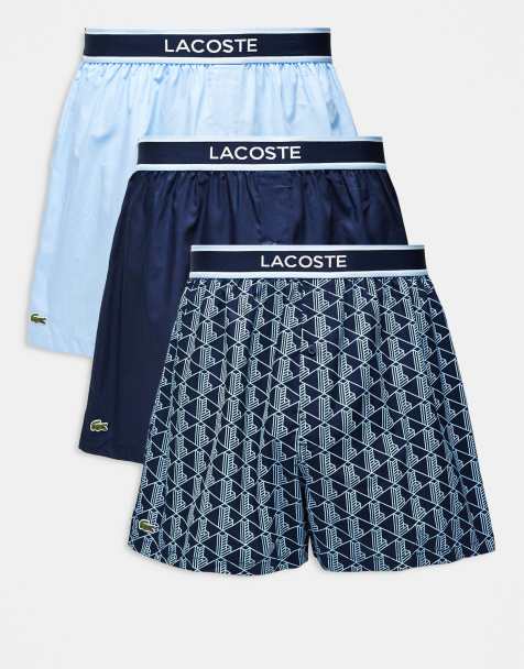 Lacoste – Blå och monogrammönstrade, vävda boxershorts, 3-pack - view 1