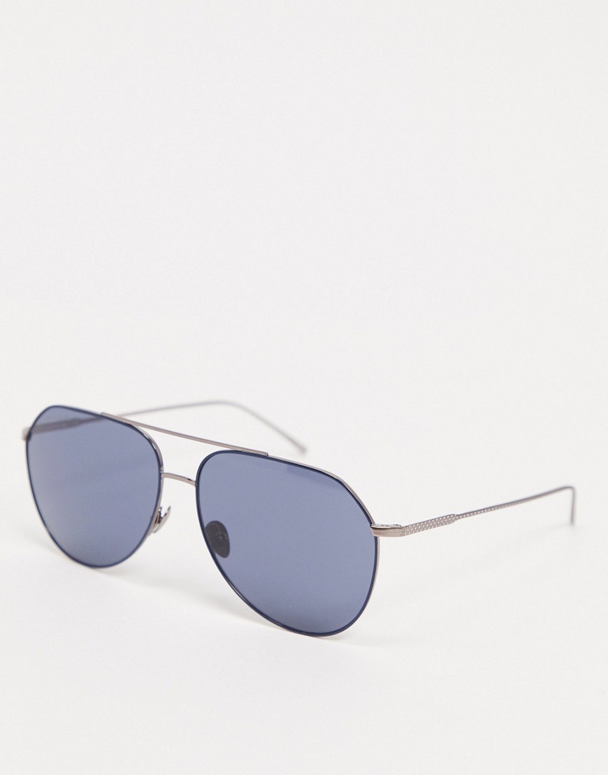 Lacoste – Blå- och silverfärgade matta solglasögon