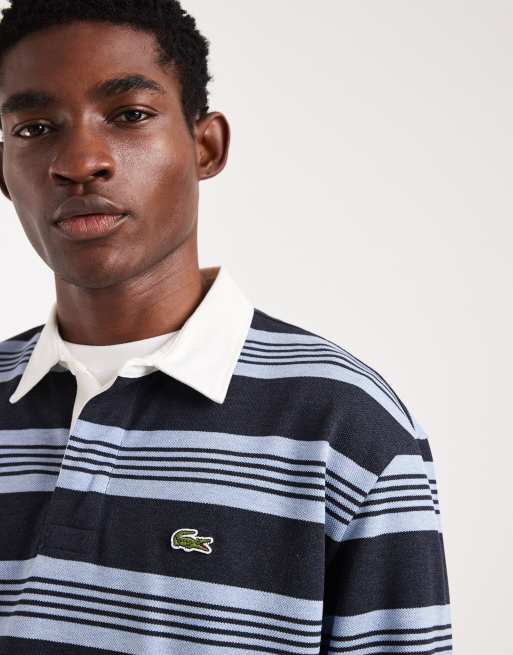 Lacoste – Blå, randig rugbytröja, 4 av 5