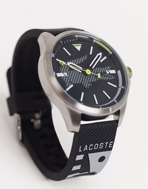 Lacoste black dial watch with black strap