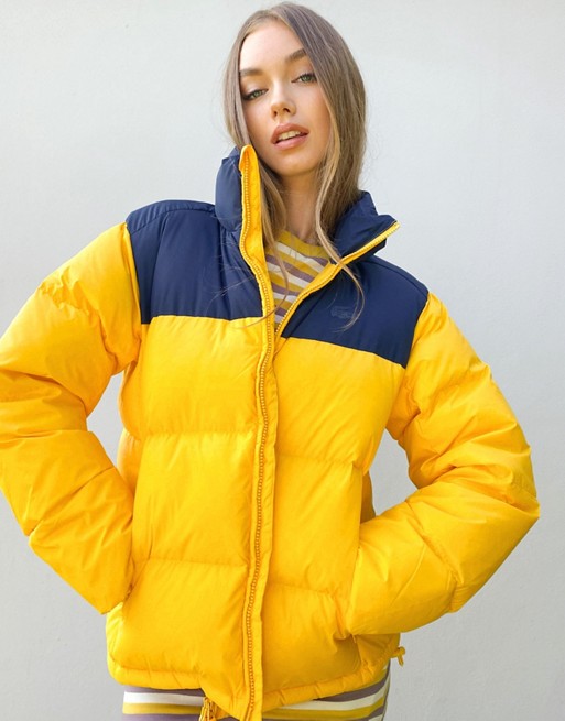 Lacoste block padded coat in yellow