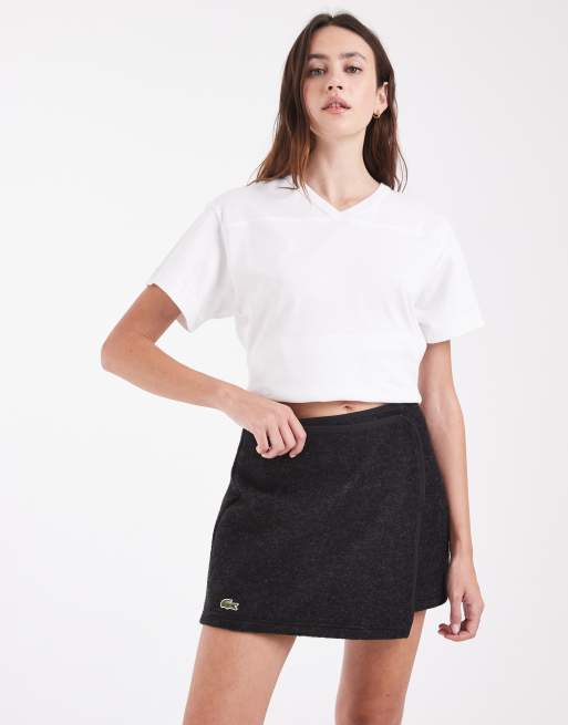 Lacoste boiled wool co-ord tennis skirt in dark grey, 2 of 5