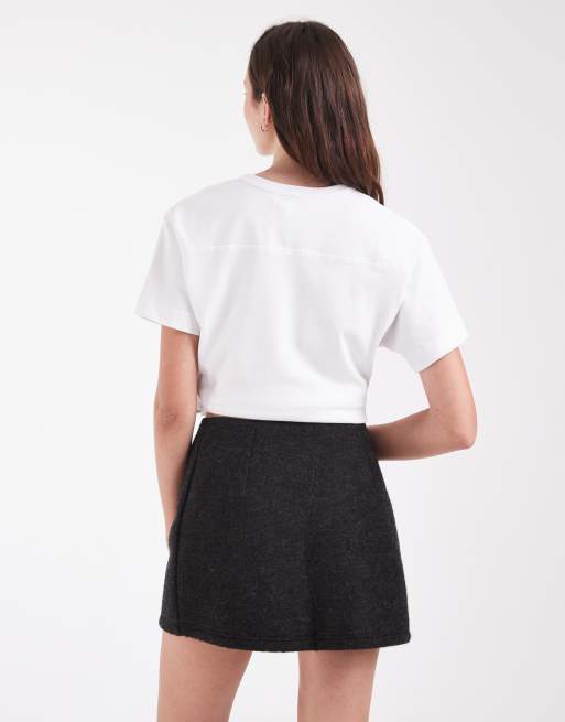 Lacoste boiled wool co-ord tennis skirt in dark grey, 3 of 5