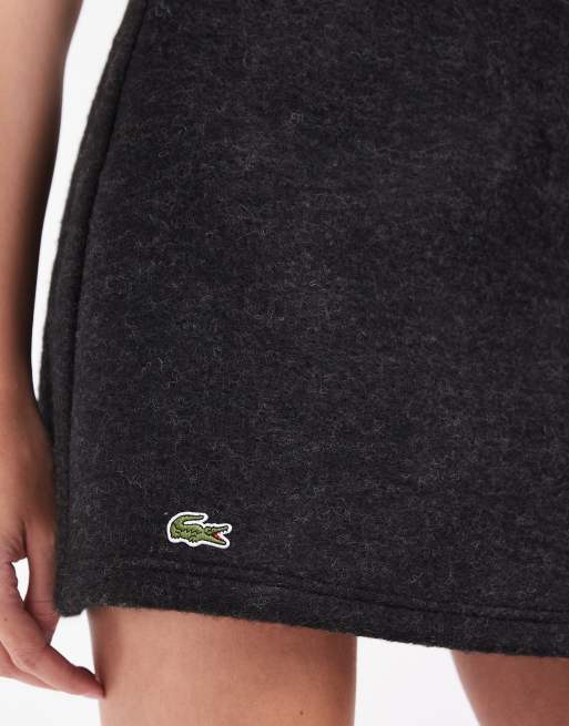 Lacoste boiled wool co-ord tennis skirt in dark grey, 5 of 5