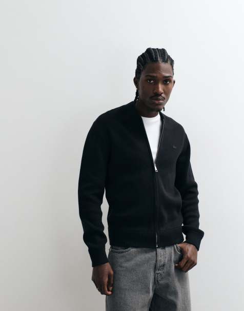 Lacoste bomber style knit cardigan in black - view 1