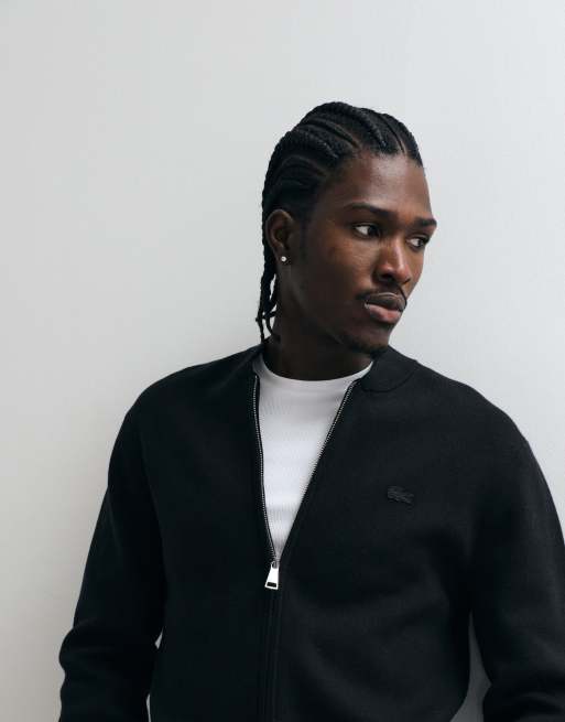 Lacoste bomber style knit cardigan in black , 2 of 5