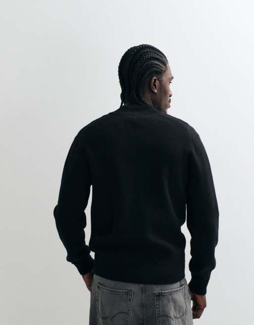 Lacoste bomber style knit cardigan in black , 4 of 5