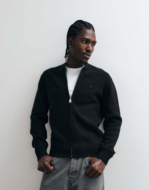 Lacoste bomber style knit cardigan in black , 5 of 5