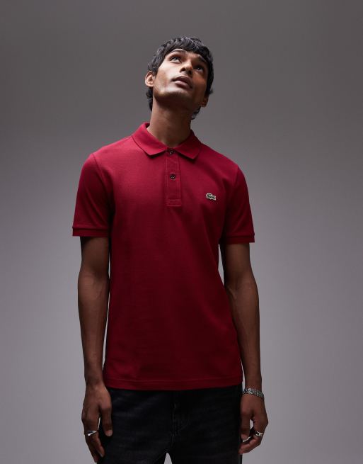 Lacoste – Bordowa dopasowana koszulka polo z logo