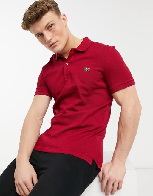 Lacoste – Bordowa dopasowana koszulka polo z piki