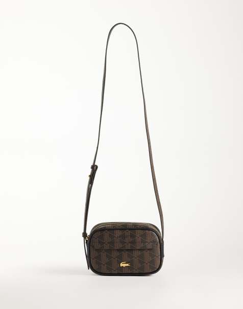 Lacoste borsa reporter con stampa logo mono marrone - view 1