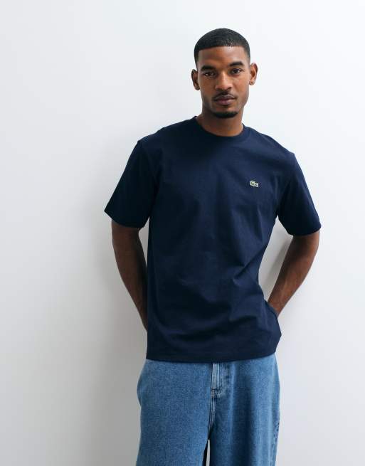 Lacoste boxy fit logo t-shirt in navy, 4 of 5