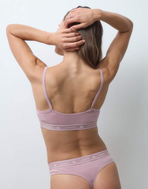 Lacoste brassière in cotone elasticizzato con fascia logo malva, 2 di 4