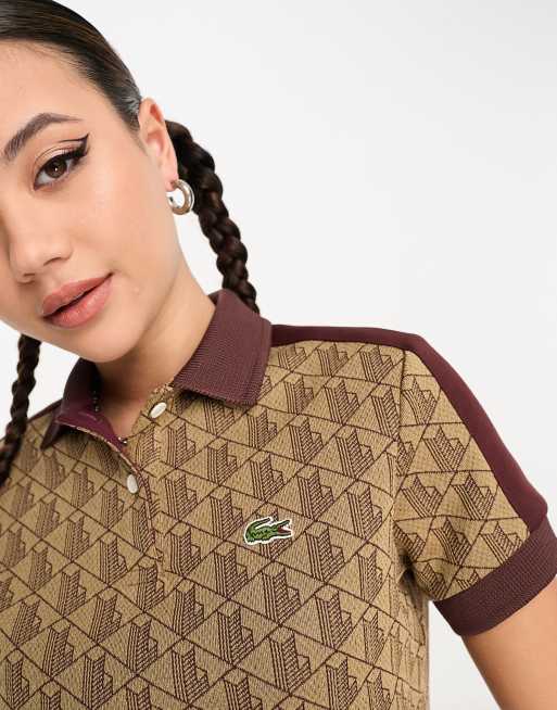 Lacoste – Brązowa krótka koszulka polo we wzór na całości, 3 z 4